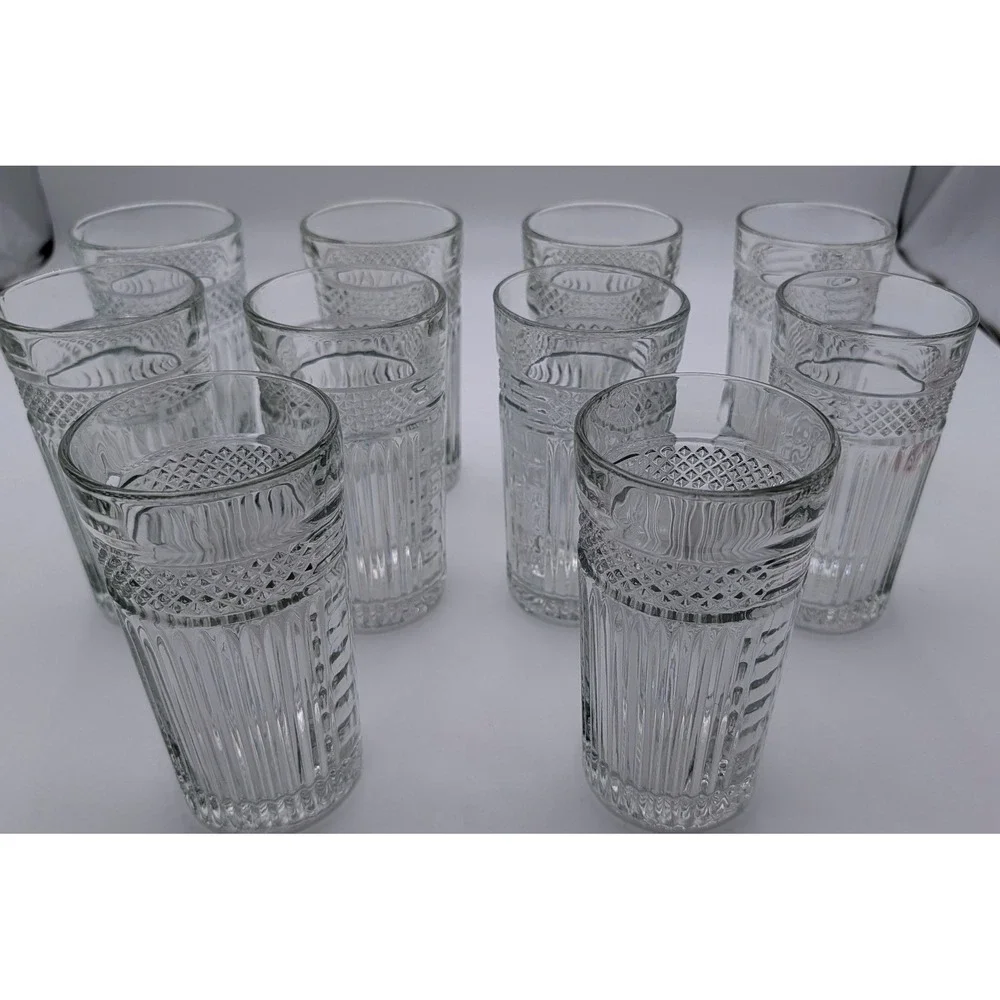 Libbey Highball Glasses Set of 12 Clear Ribbed Diamond Textured Tumblers Vintage